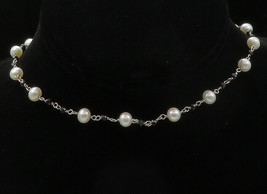 925 Sterling Silver - Petite Pearls &amp; Black Hematite Chain Necklace - NE2128 - £57.47 GBP