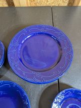 Set Of 3 Dark Blue Angelica Plates With Floral Design And 1 Bowl - $79.20