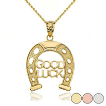 14K Solid Gold Lucky Good Luck Horseshoe Pendant Necklace - £188.96 GBP+
