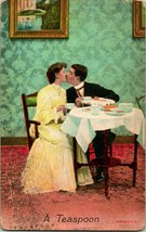 Vtg Postcard 1909 Bamforth &amp; Co - Romance - &quot;A Teaspoon&quot;  Yellow Dress Tea Party - £7.72 GBP