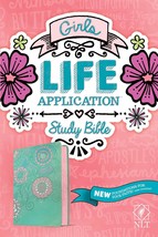 NLT Girls Life Application Study Bible (LeatherLike, Teal/Pink Flowers) - £46.98 GBP