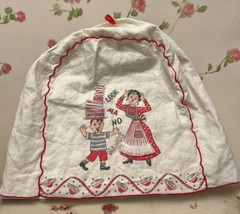 Vintage Toaster /Mixer Cloth Cover  &quot;Look Ma No Hands&quot; Cute Cartoon Red - $19.79