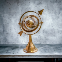 Antique Brass Armillary Sphere Arrow Globe Base Office Deco gift x-mas item - £82.11 GBP