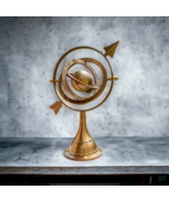 Antique Brass Armillary Sphere Arrow Globe Base Office Deco gift x-mas item - £81.26 GBP