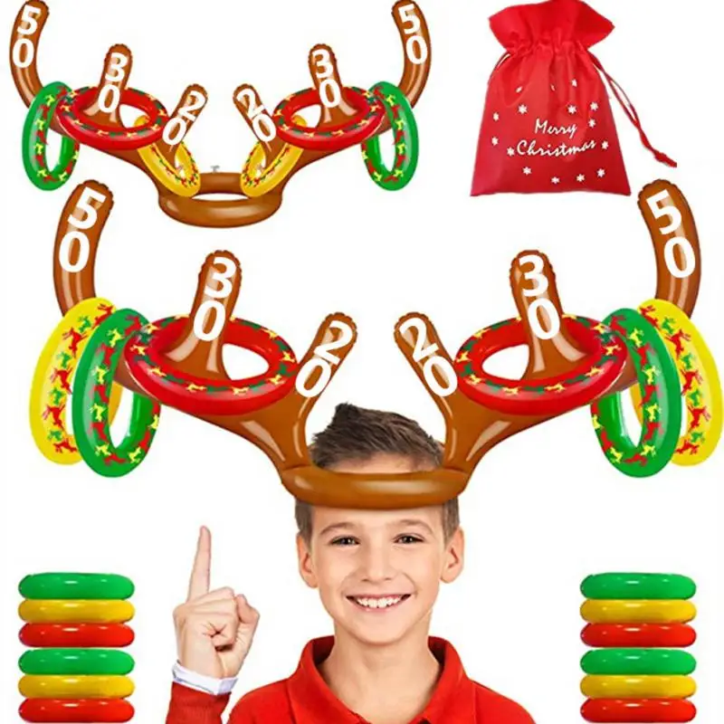 1set Reindeer Antler Hat Ring Toss Ring Toss Game Christmas Outdoor Inflated - £9.23 GBP