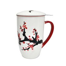 Pink Cherry Blossoms 15oz Porcelain Tea Mug With Lid &amp; Stainless Steel I... - $24.99