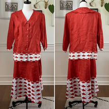 Lino USA 100% Linen Skirt Suit Orange White L - $39.60