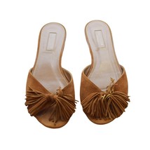 Aquazzura Brown Suede Tassels Fringes Flat Slides Sandal Shoes size 37.5 - $133.65