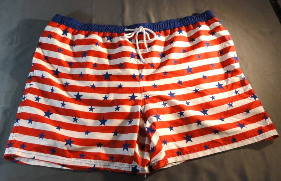 PATRIOTIC ABOVE THE KNEE 4TH OF JULY USA FLAG SWIMMING TRUNKS SHORTS 3X ... - $13.00