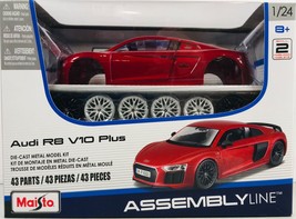 Maisto Audi R8 V10 Plus 1/24 Scale Assembly Line Metallic Red Diecast Model Kit - $24.70