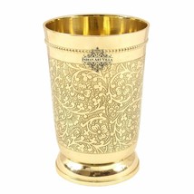 Pure Brass Glass Tumbler with Embossed Design,set of 6 Drinking Serving Water - £63.19 GBP