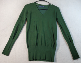 Zara Sweater Womens Small Green Knit Rayon Long Raglan Sleeve V Neck Pullover - £13.78 GBP