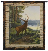 64x53 ELK Buck Forest Lake Wildlife Lodge Tapestry Wall Hanging - $257.40