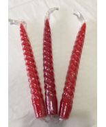 Vintage swirl spiral red taper candles MCM holiday decor in original pla... - $27.06 CAD