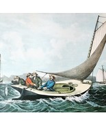 Trolling For Blue Fish Currier &amp; Ives 1950s Lithograph Fishing Boat DWHH16 - $918.57 MXN