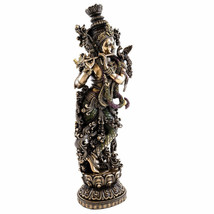 KRISHNA STATUE 15&quot; Hindu God of Love and Divine Joy Bronze Resin Standing Deity - £95.88 GBP