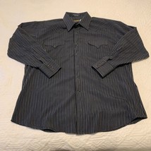 Panhandle Slim Snap Front Western Shirt Mens 17.5 x 35 Navy Blue Striped - $15.79