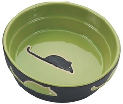 Spot Ceramic Black and Green Fresco Mouse Print 5&quot; Cat Dish - $12.85