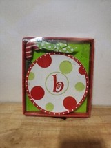 Mud Pie Cheese Tray And Spreader Holiday &quot;B” Polka Dot Red White Green Glass - £2.87 GBP
