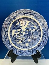 Flow Blue Dinner Plate Blue Willow Pattern Unmarked 10in Vintage Plate - £15.94 GBP
