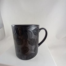 Pier 1 Black Coffee Cup Dimensional with strawberries and leaves  10 oz. - £9.34 GBP