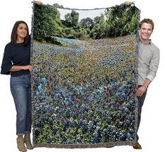 State of Texas Bluebonnets Flower Blanket - Gift Tapestry Throw Woven, 72x54 - £62.87 GBP