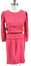 VTG 1970s Vivanti Acrylic Hot Pink Knit Skirt Suit Peplum Power Dressing... - $125.68
