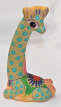 9&quot; Tall Clay Ceramic Giraffe Figurine Handpainted Mexican Folk Art Multicolor G1 - £14.24 GBP