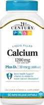 21st Century Calcium Plus D3 Liquid Filled Softgel, 1200 mg, 90 Count - £17.63 GBP