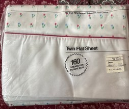 JCPenney No-Iron Dacron Twin Flat Sheet Floral White New Old Stock - $335.33 MXN