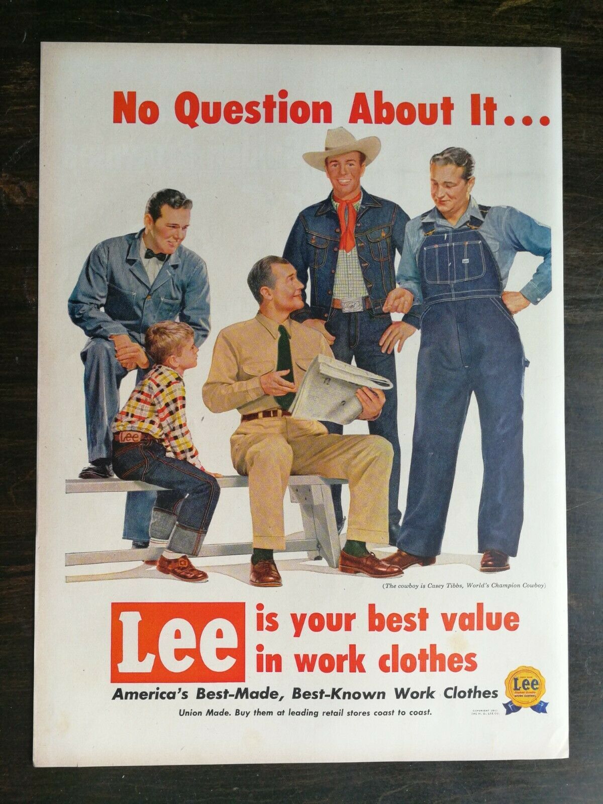 Vintage 1952 Lee Best Value in Work Cloths Full Page Original Color Ad  721 - $6.64