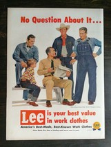 Vintage 1952 Lee Best Value in Work Cloths Full Page Original Color Ad  721 - £5.30 GBP