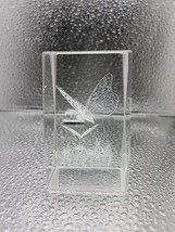 Vintage Butterflies 3D Laser Etched Crystal Glass Cube Paperweight 3”x2”x2” - £6.87 GBP