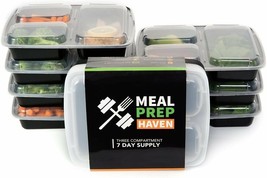 Meal Prep Haven Three Compartment Food Containers with Lids - 7 Pack - £12.48 GBP