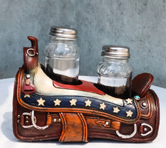 Country Western Cowboy Horse Saddle American Flag Salt Pepper Shakers Ho... - £21.08 GBP