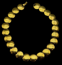 Vintage Necklace Egyptian Revival Gold Tone Disc Link Textured Hammered 21&quot; Coin - £11.03 GBP