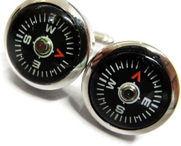 Geoffrey Beene Compass Cufflinks Silver Tone with Box Pre-Owned - £23.72 GBP