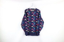 Vintage 90s Coogi Style Womens Medium Rainbow Knit Crewneck Sweater Cotton USA - £55.35 GBP