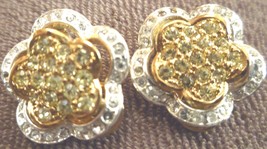 VINTAGE GOLD &amp; SILVER COLORED INCASED RHINESTONE CLIP EARRINGS TWO IN ONE - $244.18 MXN