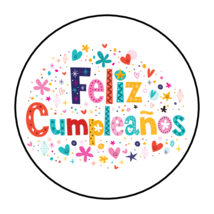 30 FELIZ CUMPLEANOS ENVELOPE SEALS STICKERS LABELS 1.5&quot; ROUND SPANISH BI... - £6.23 GBP