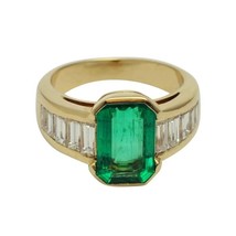 18k Gold Minimalist Cushion Cut Emerald &amp;Diamond Wedding Engagement Gift Ring - £2,133.86 GBP