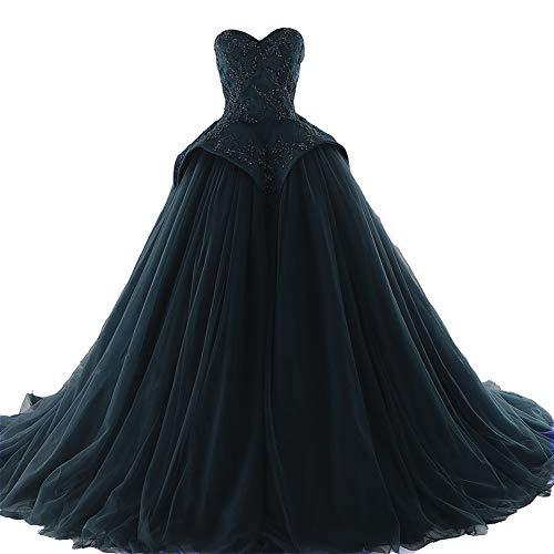 Kivary Beaded Lace Peplum Long Ball Gown Formal Prom Evening Dresses Dark Navy U