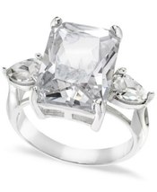 Charter Club Emerald Cut Crystal Ring in Silver Plate, Size 9 - $13.00