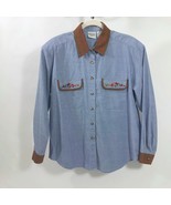 Napa Valley Petites Blue Denim Blouse Plaid &amp; Floral Accents Women&#39;s  M-... - $272.54 MXN