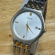 Vintage Pulsar Quartz Watch V732-X090 Men Dual Tone Slim Date Analog New Battery - £20.91 GBP
