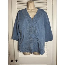 Lafei Nier Bejweled embroidered chambray blouse XL NWT Scalloped necklin... - £18.02 GBP