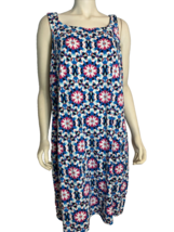 Crown &amp; Ivy White, Blue Red Geometric Print Sleeveless Knit Pencil Dress Sz 3X - $28.49