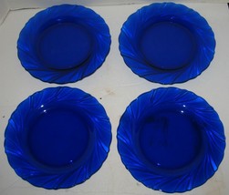 4 Vtg Vereco Cobalt Blue Swirled Glass 7 5/8&quot; Salad Dessert Plates Made ... - $38.61