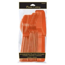 Orange Peel Plastic 24 Cutlery Asst Forks Knives Spoons - $3.26