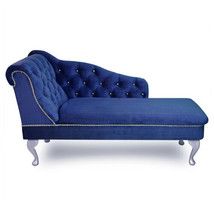 Regent Handmade Tufted Royal Navy Blue Velvet Chaise Longue Bedroom Accent Chair - £225.18 GBP+